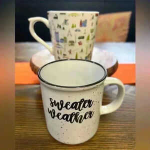 Set Of Two Holiday Coffee Cups Fall Christmas Mugs